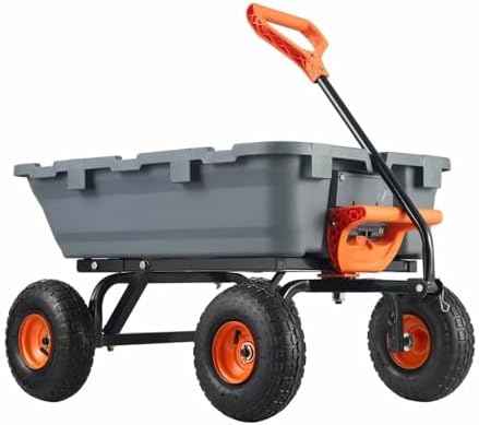 Garden Dump Cart, 800 Lbs Heavy Duty Utility Wagon with 10 inch Tires, Poly Steel Frame, 2-in-1 Handle, Easy Dump Wheelbarrow for Yard, Farm, Outdoor