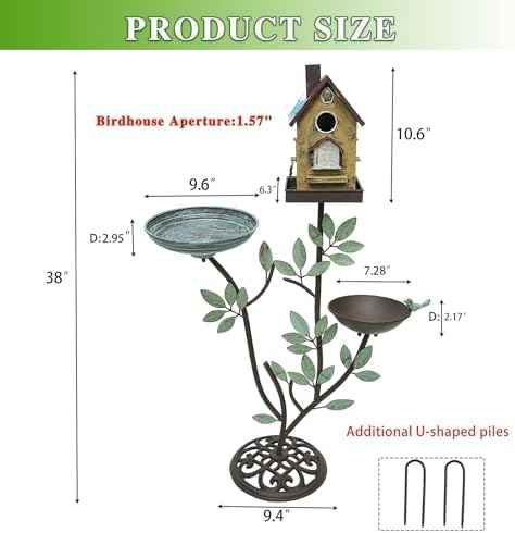Cast Iron Pedestal Bird Baths for Outdoors，Metal Bird Bath and Bird House