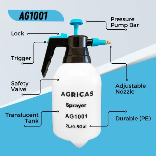 0.5 Gallon Hand Pump Sprayer, 2L Pressure Garden Sprayer, Handheld