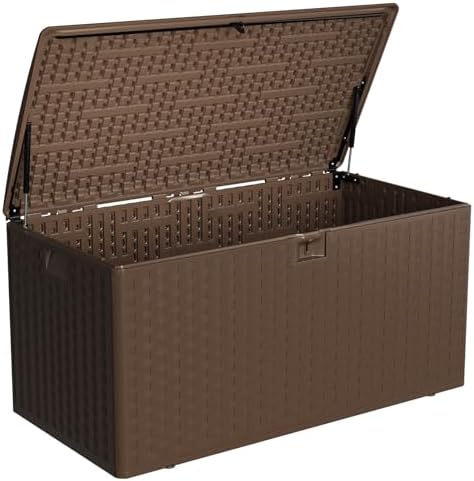 99 Gallon Outdoor Deck Box, Lockable Waterproof Outdoor Resin Box with