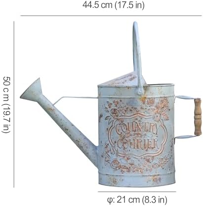 Vintage Metal Watering Can with Country Corner Floral Emboss & Wooden