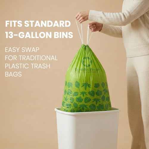 Compostable 13-Gallon Trash Bags with Drawstring – Extra-Strength, TUV-Certified, BPA-Free Trash Liners – 25 Count