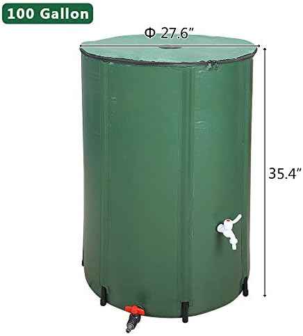 100 Gallon Collapsible Rain Barrel Portable Water Storage Container Water Collector Tank with Spigot Filter Rainwater Collection System Downspout (100 Gallon)