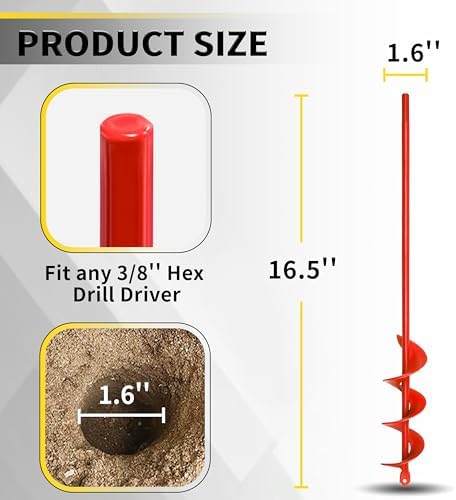 Auger Drill Bit for Planting - 1.6"X16.5" Heavy-Duty Garden Auger