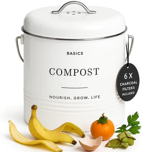 D'Lifeful Kitchen Compost Bin – 1.3 Gallon Countertop Farmhouse