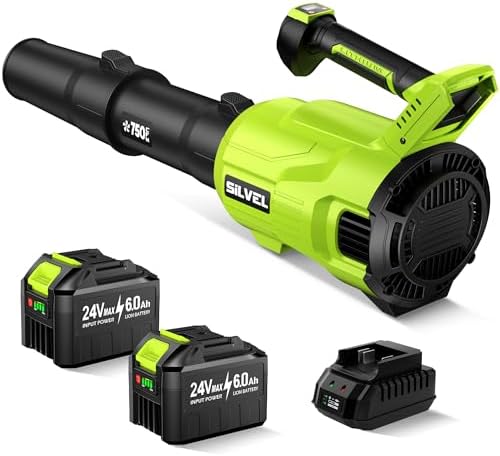 SILVEL Brushless Leaf Blower Cordless, 750CFM 250MPH Electric Leaf Blower with 2×6.0Ah Batteries & Quick Charger, LCD Screen Variable Speed Handheld Blower for Lawn Care, Yard, Dust & Snow