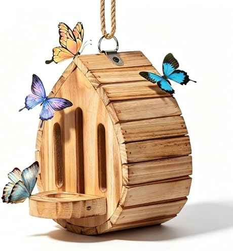 Butterfly House Butterfly Habitat Garden - Wooden Butterfies Houses with Feeder Hanging Garden Decoration Natural Butterfly Habitat Nesting Box for Butterflies Bugs Moths & Lacewings