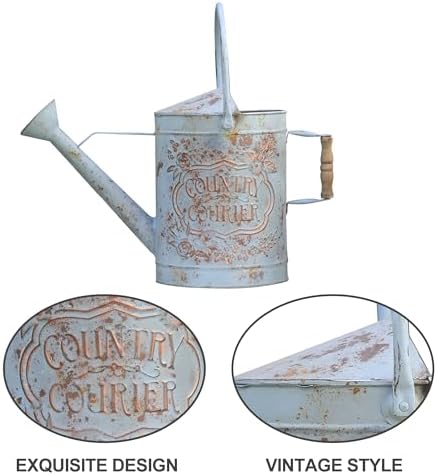 Vintage Metal Watering Can with Country Corner Floral Emboss & Wooden