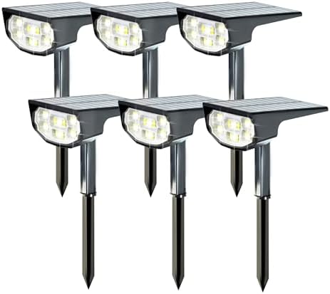 Solar Spot Lights Outdoor IP68 Waterproof, Ultra-Bright Performance，Simple Modes for Easier Operation, Auto On/Off，Solar Powered Landscape Lights for Garden, Yard, Pathway (Cool White, 6 Pack)