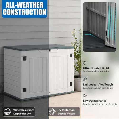 EHHLY Horizontal Resin Storage Shed, 35 Cuft Garden Tool Sheds &