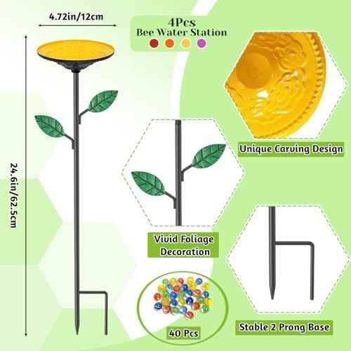 4 Pack Bee Watering Stations Metal Butterfly Bee Feeder for Yard Decor
