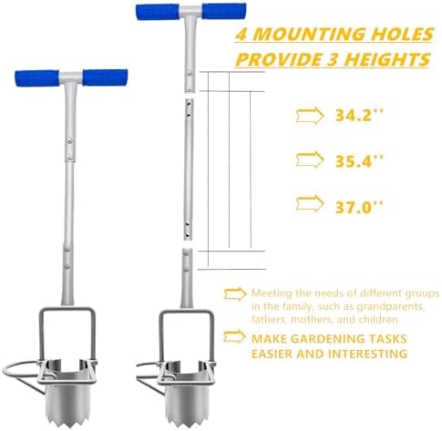 Updated Bulb Planter Long Handle for Digging, 5-in-1 Lawn and Garden Tool,sod Plugger Tool,Weeding,Soil Sampler, Transplanting,Sod Plugger Bulb Transplanting （Height Adjustable ）
