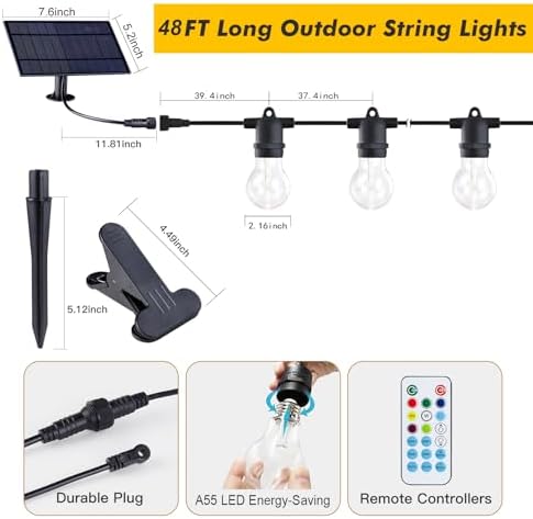 Auroraworld 48FT Commercial Outdoor String Lights RGB - Dimmable