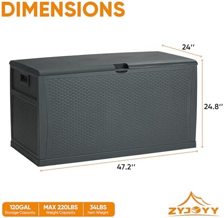 ZYJOYY 100 Gallon Resin Deck Box Waterproof Outdoor Storage Box and