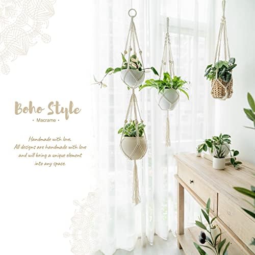 Mkono Macrame Plant Hanger 2 Tier 49" Hanging Plant Holder Indoor Outdoor
