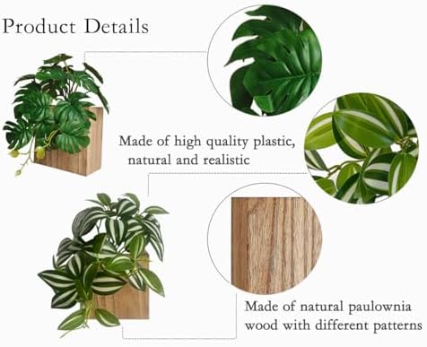 Wood Wall Hanging Plants Decor Indoor,Small Fake Plants Natural