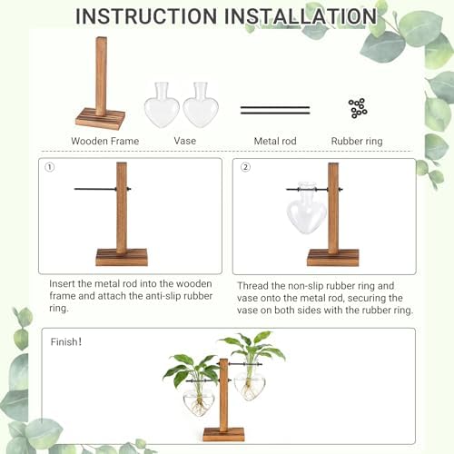 Mkono Propagation Stations,2 Heart Shaped Glass Plant Vases with Wood Stand