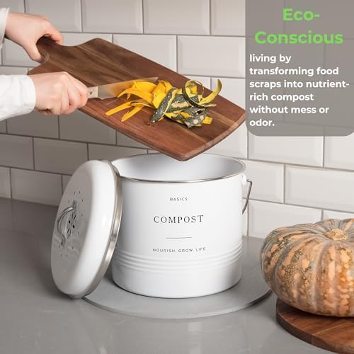 D'Lifeful Kitchen Compost Bin – 1.3 Gallon Countertop Farmhouse