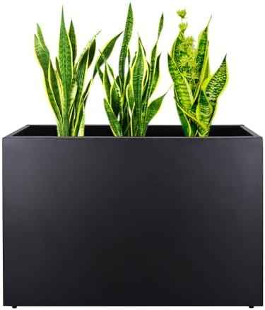 Metal Planter Box Rectangular Planter, 15.7" Lx 9.8" Wx 11.8" H Black Small Planters with Drainage Holes, Galvanized Steel Tall Planters for Patio/Porch