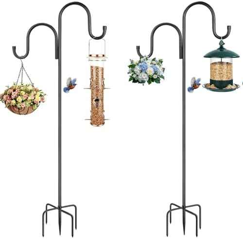 79 Inch Double Shepherds Hooks for Outdoor, Heavy Duty Bird Feeder Pole with 5 Prong Base for Hanging Lantern, Hummingbird Feeder, Lightweight Plant, Shepherd Hook for Bird Feeder for Outside, 2 Packs