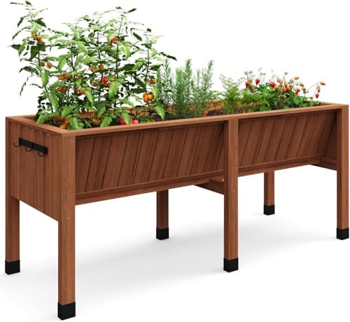 72x26x30 Inch Raised Garden Bed With Leg, Elevated Wood Planter Box Stand for Vegetables, Herbs & Flowers, 6x2x2.5 Ft Outdoor Standing Planter w/Hooks,13.7In Depth Plante for Backyard, Patio, Balcony