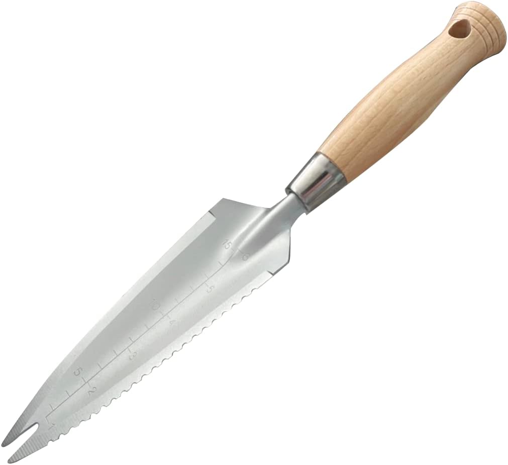 SUMIO 13.3" Alloy Steel Garden Trowel with Forked Tip and Depth Markings, Weeding Knife for Root Cutting, Transplanting, Digging, and Slit Weeding
