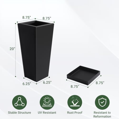 20" Metal Tall Outdoor Planters Set of 2, Durable & Wealtherproof