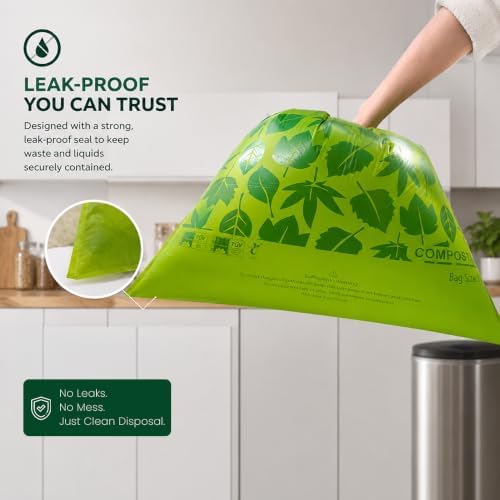 Compostable 13-Gallon Trash Bags with Drawstring – Extra-Strength, TUV-Certified, BPA-Free Trash Liners – 25 Count