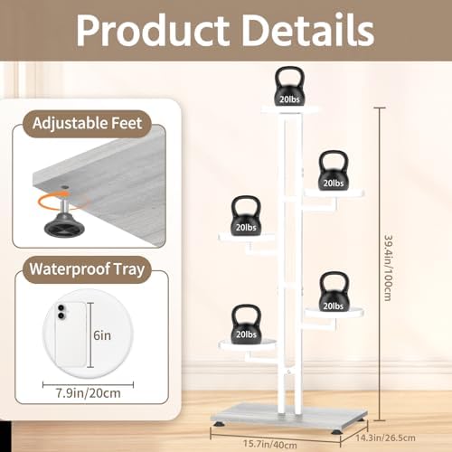 LASZOLA Plant Stand Tall Flower Holder for Indoor Corner, 5 Tier White