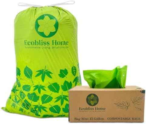 Compostable 13-Gallon Trash Bags with Drawstring – Extra-Strength, TUV-Certified, BPA-Free Trash Liners – 25 Count