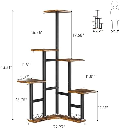 Corner Plant Stand Indoor with Grow Lights 6 Tiered Corner Plant Shelf