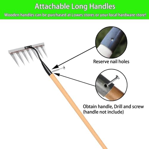 Iron Rake for Weeding, Garden Metal Rake Heavy Duty with 5 Tines