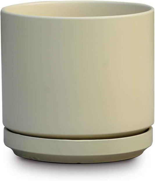 Mid Modern Planter with Detached Saucer (Cloud White,10.0" D x 9.0" H)