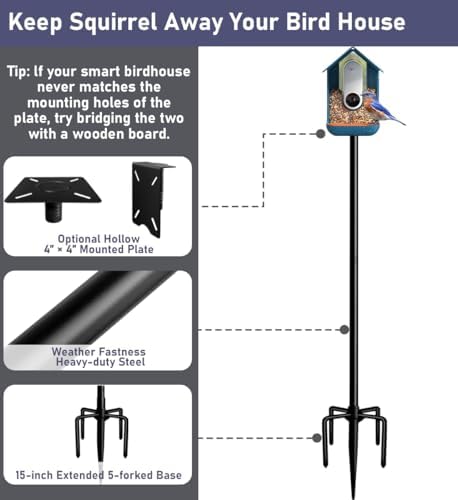 75 Inch Smart Bird Feeder Pole with 5-Prong Base, Adjustable Bird House Pole Mount Kit for Outdoors, Heavy Duty Feeder Stand for Wild Birds Watching, Black