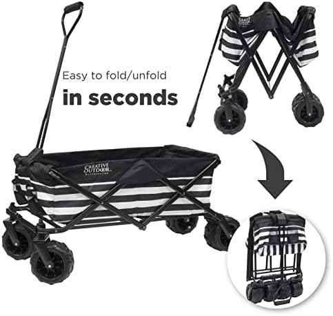 Creative Outdoor Push Pull Stroller Wagon for Kids, 150lbs Weight Capacity, All-Terrain Collapsible Folding Cart with Canopy for Cargo, Beach, Park, Garden, Camping & Tailgate