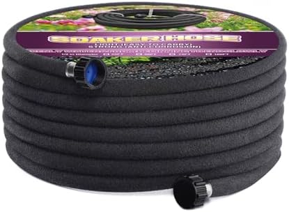 Soaker Hose 100ft - 1/2 Round Rubber Garden Soaker Hoses Kit, Heavy Duty Irrigation Drip Hose, Water Seeper Soaking Hose for Gardens, Flower Beds And Lawn Yard