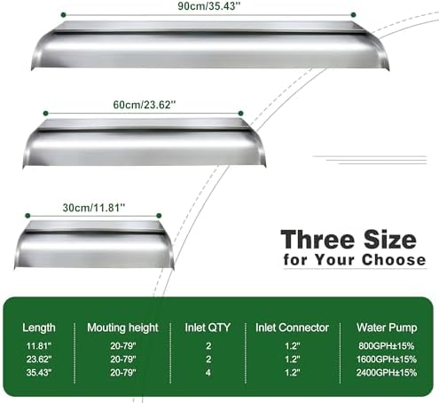 Waterfall Spillway, Stainless Steel Pool Fountain w/Top Open Lip &