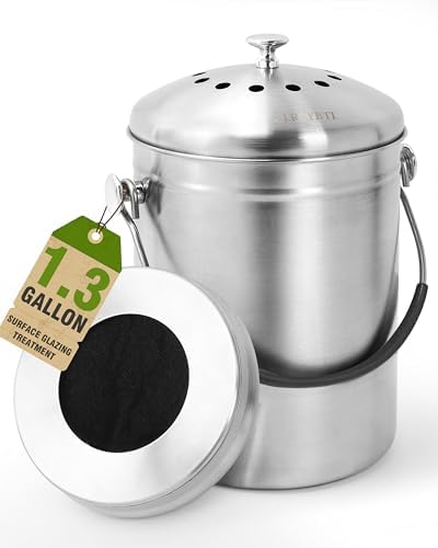 Countertop Compost Bin Kitchen Stainless Steel 1.3 Gallon