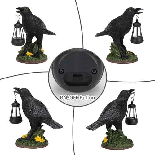 Rempry Solar Garden Crow Statue Decor, Gothic Crow Light for Yard Lawn Patio Outdoor, Unique Birthday Housewarming Halloween Gifts for Mom Family, Friend