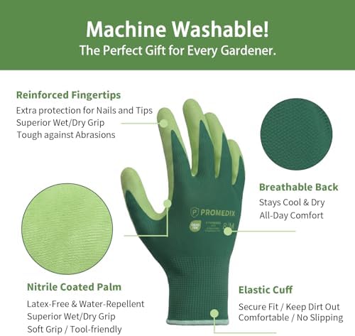 PROMEDIX P 4 Pairs Gardening Gloves for Women & Men, Breathable Nitrile Coated for Yard Working Garden Gloves Washable