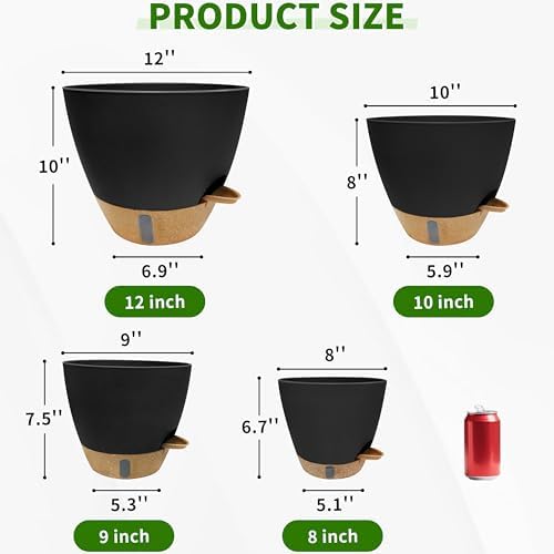 12/10/9/8 inch Self Watering Pots with Visual Water Window, Extra