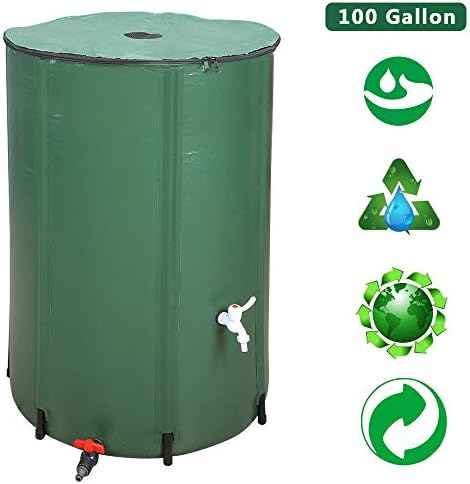 100 Gallon Collapsible Rain Barrel Portable Water Storage Container Water Collector Tank with Spigot Filter Rainwater Collection System Downspout (100 Gallon)