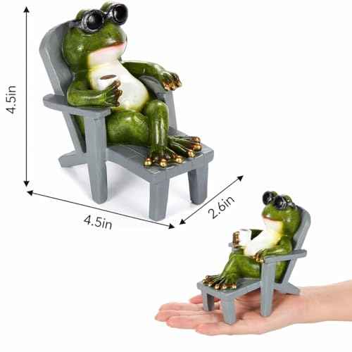 Little Frog Garden Statue with mini Patio Mushroom Solar Lights Outdoor Figurines Halloween Home Decor Fairy Garden Accessories Small Lawn Ornaments 4.5"x4.5"x2.6"