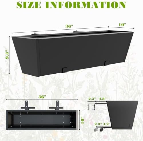 36 Inch Railing Planter Boxes, Heavy Duty Metal Hanging Planters with Adjustable Brackets, Outdoor Balcony Flower Box for Deck, Fence, Porch Railings