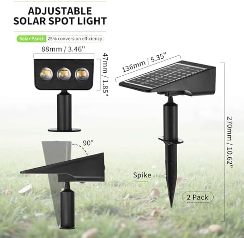 2 Pack Solar Spot Lights Outdoor Solar Landscape Spotlights
