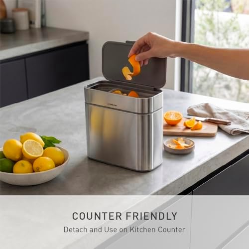 simplehuman Compost Caddy, Detachable and Countertop Bin, 4 Liter / 1.06 Gallon, Brushed Stainless Steel