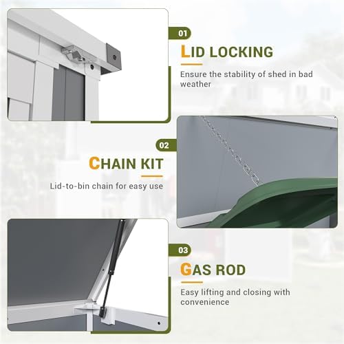 41 Cu.Ft Storage Shed Outdoor Horizontal Resin Shed Plastic Garden Shed with Floor Waterproof Storage Deck Box Outside Storage Container with Lockable Door for Patio (Light Grey)