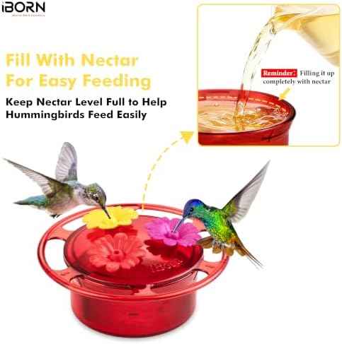 iBorn Small Hummingbird Feeder Hummingbird Feeders for Outdoors Hanging 4PCS 3OZ Mini Humming Bird Feeder with 3 Bee Guard Feeding Ports Silicone Flower Red