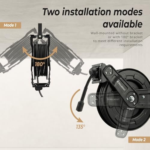 Relhost Pressure Washer Hose Reel, 65 ft x 1/4 inch Retractable Power