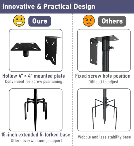 75 Inch Smart Bird Feeder Pole with 5-Prong Base, Adjustable Bird House Pole Mount Kit for Outdoors, Heavy Duty Feeder Stand for Wild Birds Watching, Black